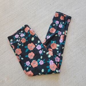 Lularoe Black Disney Rose Polka Dot TC Plus Legging Unicorn Print Floral HTF